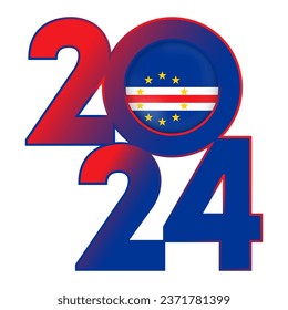 Happy New Year 2024 banner with Cape Verde flag inside. Vector illustration.