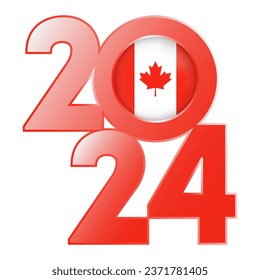 Happy New Year 2024 banner with Canada flag inside. Vector illustration.