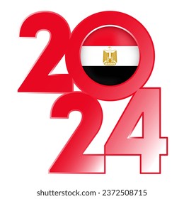 Happy New Year 2024 banner with Egypt flag inside. Vector illustration.