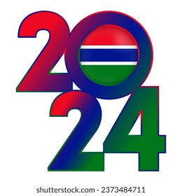 Happy New Year 2024 banner with Gambia flag inside. Vector illustration.