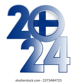 Happy New Year 2024 banner with Finland flag inside. Vector illustration.