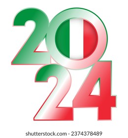 Happy New Year 2024 banner with Italy flag inside. Vector illustration.