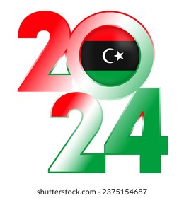 Happy New Year 2024 banner with Libya flag inside. Vector illustration.
