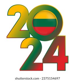 Happy New Year 2024 banner with Lithuania flag inside. Vector illustration.