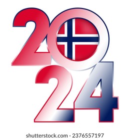 Happy New Year 2024 banner with Norway flag inside. Vector illustration.