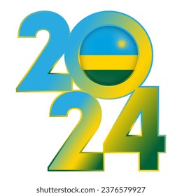 Happy New Year 2024 banner with Rwanda flag inside. Vector illustration.