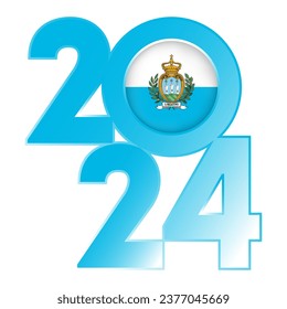 Happy New Year 2024 banner with San Marino flag inside. Vector illustration.