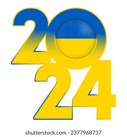 Happy New Year 2024 banner with Ukraine flag inside. Vector illustration.