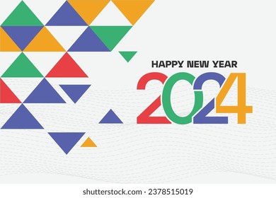 happy new year 2024 banner post for socialmedia and website, colorful abstract style with triangle pattern background