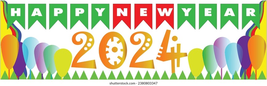 Happy New Year 2024 Banner Design with colorful elements ,Modern Background and New year greeting template