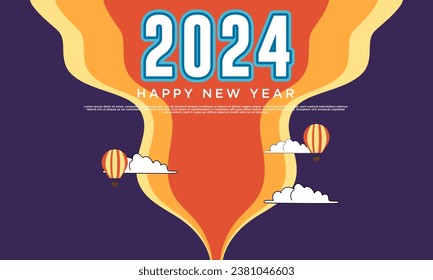 Happy New Year 2024 banner logo design illustration, Creative and Colorful new year 2024 vector