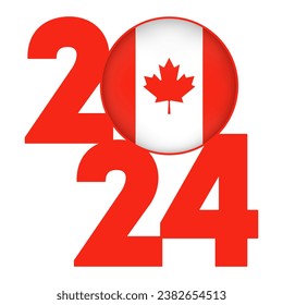 Happy New Year 2024 banner with Canada flag inside. Vector illustration.