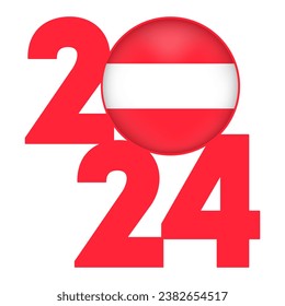 Happy New Year 2024 banner with Austria flag inside. Vector illustration.