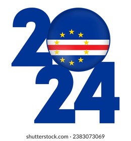 Happy New Year 2024 banner with Cape Verde flag inside. Vector illustration.