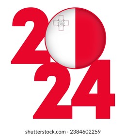 Happy New Year 2024 banner with Malta flag inside. Vector illustration.