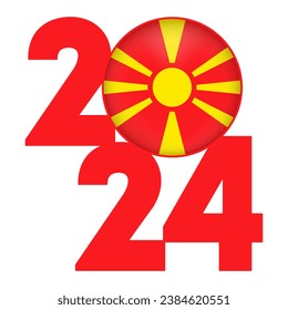 Happy New Year 2024 banner with North Macedonia flag inside. Vector illustration.