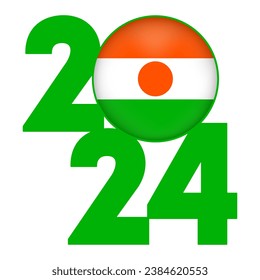 Happy New Year 2024 banner with Niger flag inside. Vector illustration.