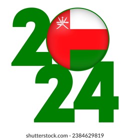 Happy New Year 2024 banner with Oman flag inside. Vector illustration.