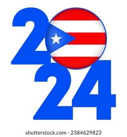Happy New Year 2024 banner with Puerto Rico flag inside. Vector illustration.