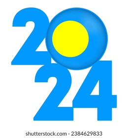 Happy New Year 2024 banner with Palau flag inside. Vector illustration.