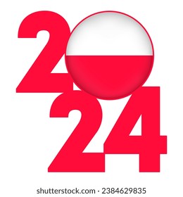 Happy New Year 2024 banner with Poland flag inside. Vector illustration.