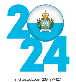 Happy New Year 2024 banner with San Marino flag inside. Vector illustration.