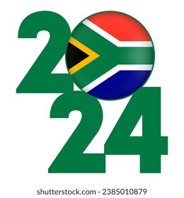 Happy New Year 2024 banner with South Africa flag inside. Vector illustration.