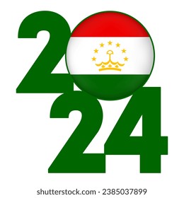 Happy New Year 2024 banner with Tajikistan flag inside. Vector illustration.