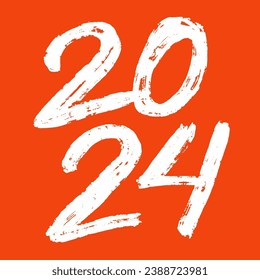 Happy new year 2024 banner, poster, greeting card design template. Vector illustration with cute hand drawn numbers