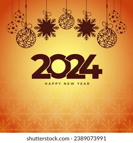 Happy New Year 2024 banner vector template. Winter holidays, Christmas congratulations. Festive postcard, luxury greeting card concept. Gold number with golden sparkle illustration with text space.