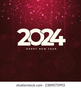 Happy New Year 2024 banner vector template. Winter holidays, Christmas congratulations. Festive postcard, luxury greeting card concept. Gold number with golden sparkle illustration with text space.