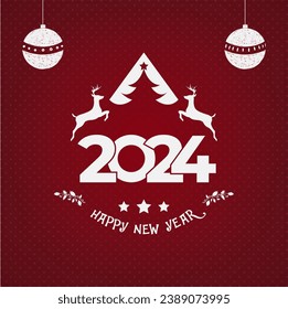 Happy New Year 2024 banner vector template. Winter holidays, Christmas congratulations. Festive postcard, luxury greeting card concept. Gold number with golden sparkle illustration with text space.