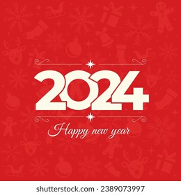 Happy New Year 2024 banner vector template. Winter holidays, Christmas congratulations. Festive postcard, luxury greeting card concept. Gold number with golden sparkle illustration with text space.