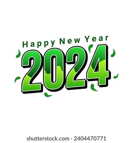 Happy New Year 2024 banner and flyer text design illustration, Creative and Colorful 2024 new year vector. Beautiful green color