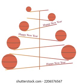 Happy new year. 2024 with basketball ball. Vector illustration.Abstract Christmas tree. Merry Christmas happy new year print tree design style.