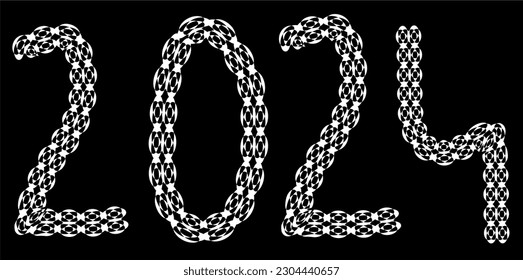 Happy New Year 2024 Black And White Urban Vector Texture Template. Dark Messy Dust Overlay Distress Background. Easy To Create Abstract Dotted, Scratchedg