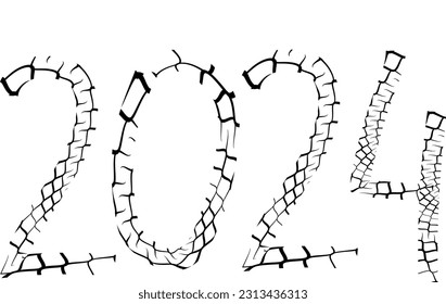 Happy New Year 2024 Black And White Urban Vector Texture Template. Dark Messy Dust Overlay Distress Background. Easy To Create Abstract Dotted, Scratchedg
