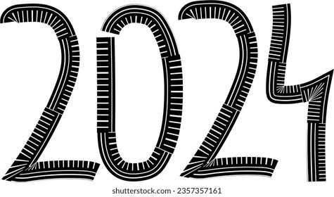 Happy New Year 2024 Black And White Urban Vector Texture Template. Dark Messy Dust Overlay Distress Background. Easy To Create Abstract Dotted, Scratchedg