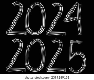  Happy New Year 2024 Black And White Urban Vector Texture Template. Dark Messy Dust Overlay Distress Background. Easy To Create Abstract Dotted, Scratchedg