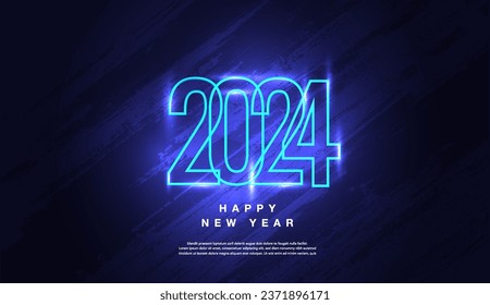 Happy New Year 2024, Blue Glowing Neon Light, texture background