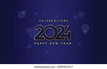 Happy new year 2024 blue golden celebration illustration.