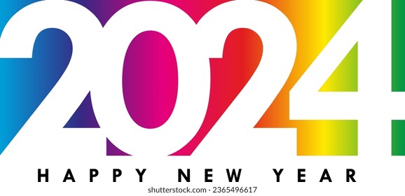 Happy New Year 2024 in box design and rainbow colors, vector art