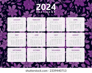 Happy New Year 2024 Calendar Design Modern Template, Wall or Desk Calendar Design