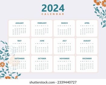 Happy New Year 2024 Calendar Design Modern Template, Wall or Desk Calendar Design