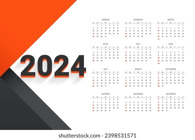 happy new year 2024 calendar template in geometric style vector