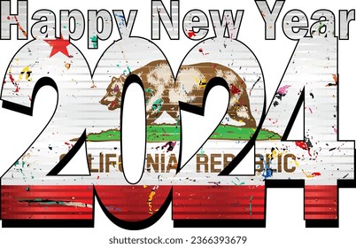 Happy New Year 2024 with California flag inside - Illustration