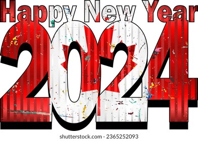 Happy New Year 2024 with Canada flag inside - Illustration
