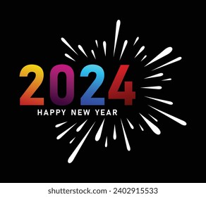 Happy new year 2024 card holiday with black background. 2024 abstract background. 2024 text similar design.