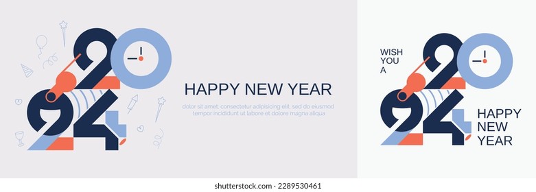 Happy new year 2024 celebration. 2024 new year logo with party concept on numbers. 2024 new year template for flyer,banner, poster and social media post template