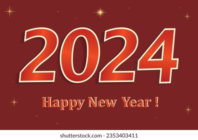 Happy New Year 2024 celebration. Festive banner red background. Vector illustration